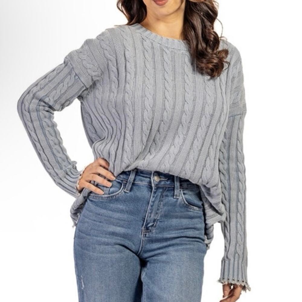 Heyson cotton cable knit vintage wash blue sz s